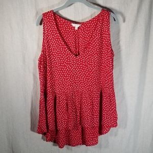 Floral Flowy Babydoll Sleeveless Tank Top Ruffle Peplum Red Black White Medium